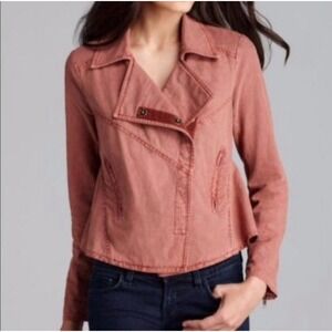Free‎ People Rosewood Washed Linen Blend Moto Jacket Women's Large Sustainable